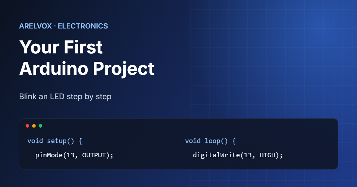 Arduino first project code to blink an LED