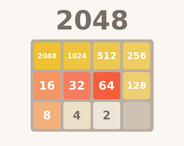 2048 game board with merged tiles