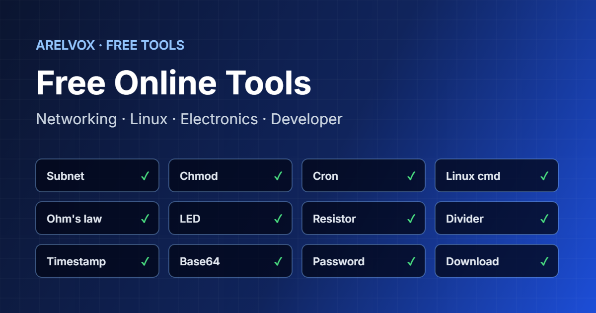 Arelvox free online tools for networking, Linux, electronics and developers