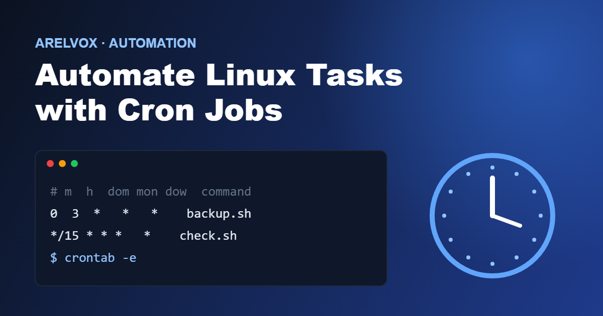 Linux cron jobs example with a crontab schedule and a clock