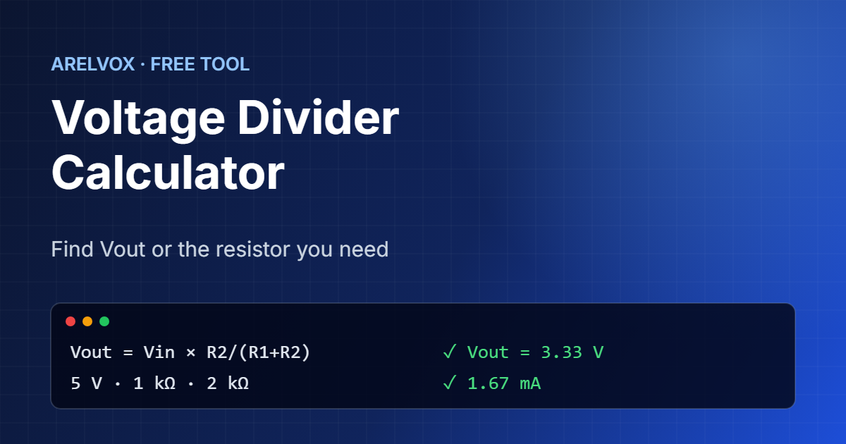 Voltage divider calculator showing 5 volts divided to 3.33 volts with 1k and 2k resistors